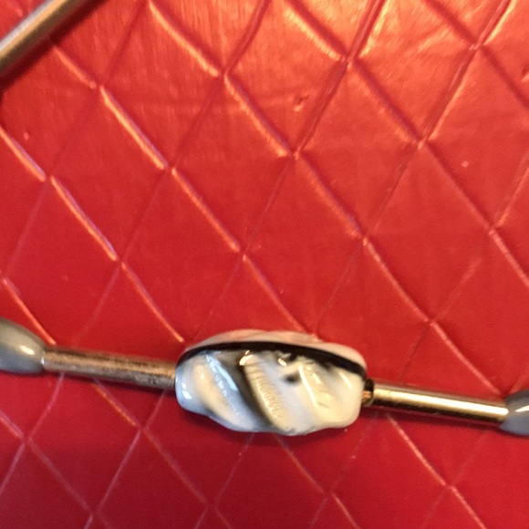 Silver and purplish gray with black stripe beaded necklace - Picture 3 of 5